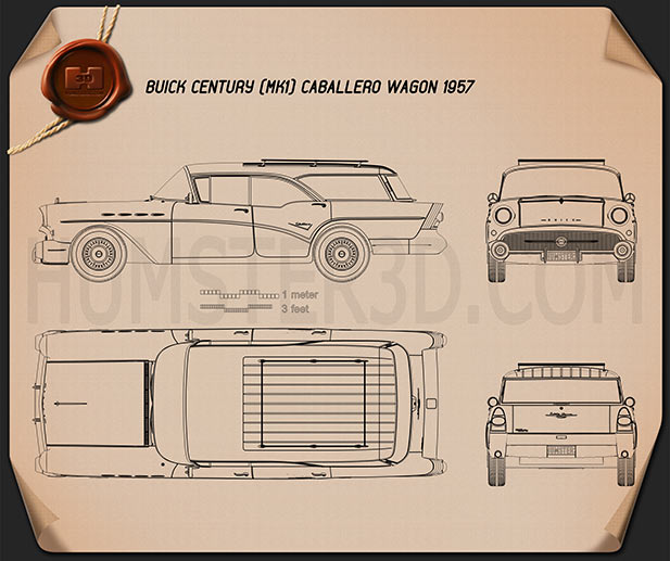 Buick Century Caballero wagon 1957 Disegno Tecnico
