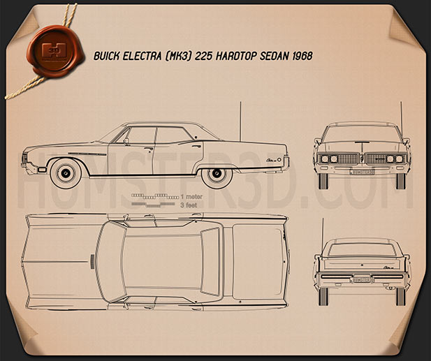 Buick Electra 225 4 porte Hard-top 1968 Disegno Tecnico