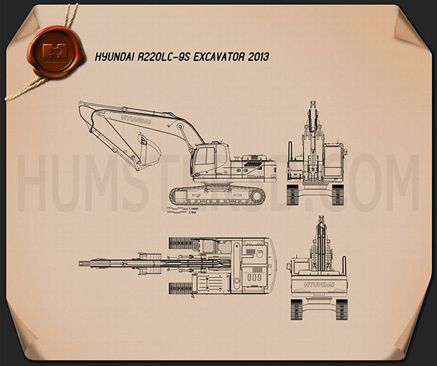 Hyundai R220LC-9S Excavator 2013 Blueprint