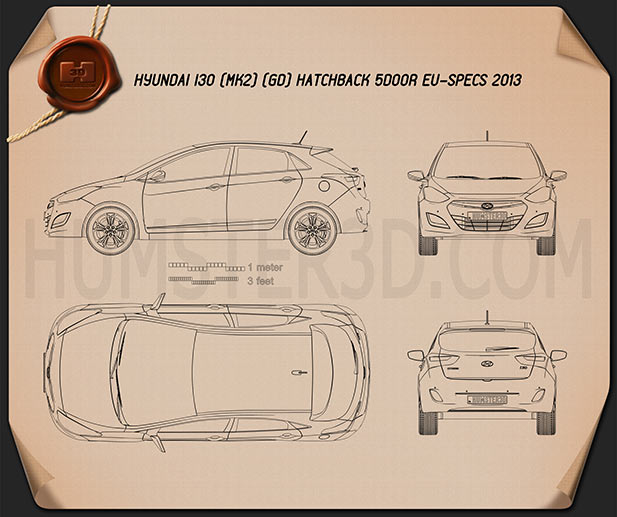 Hyundai i30 5ドア ハッチバック (EU) 2013 設計図