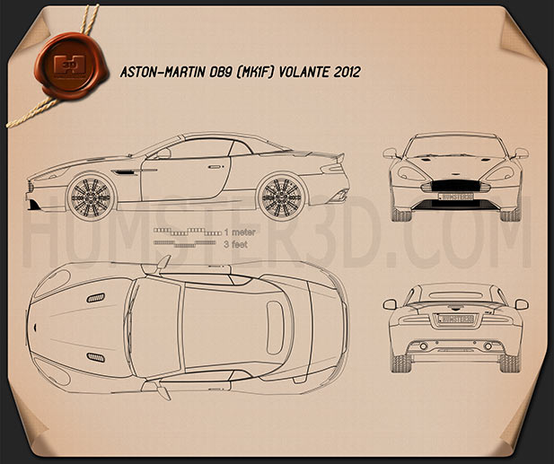 Aston Martin DB9 Volante 2013 Blueprint