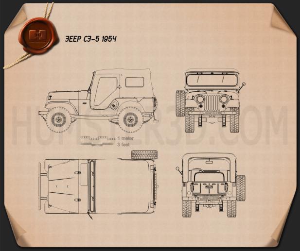 Jeep CJ-5 1954 테크니컬 드로잉