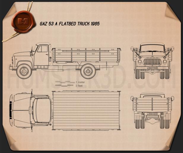 GAZ 53 Camión de Plataforma 1965 Plano