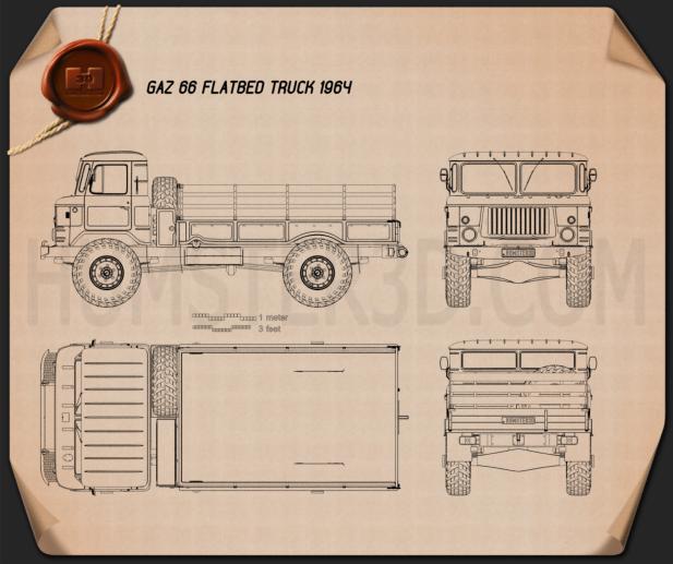GAZ 66 フラットベッドトラック 1964 設計図