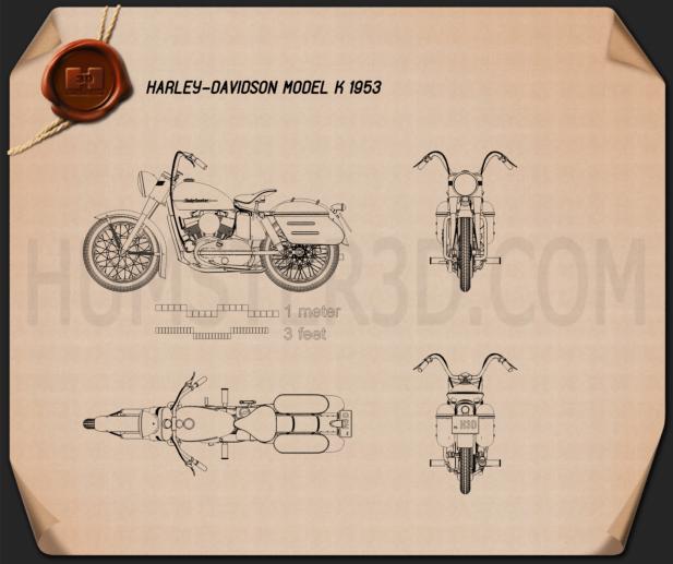Harley-Davidson Model K 1953 Disegno Tecnico