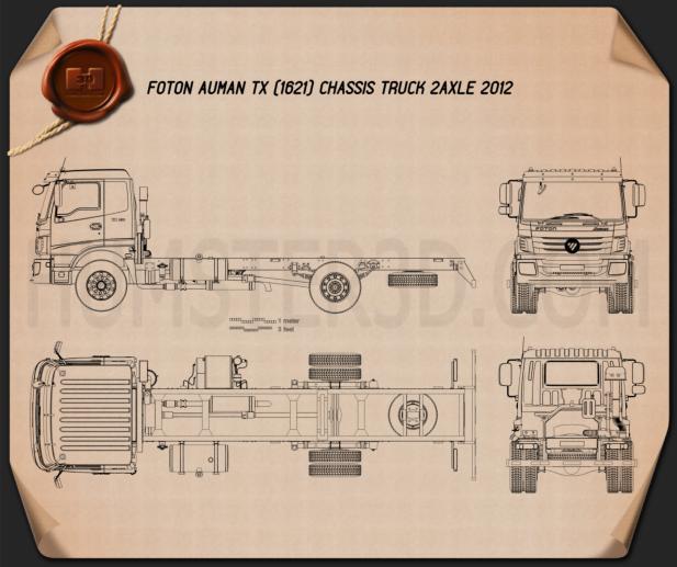 Foton Auman TX (1621) 底盘驾驶室卡车 2轴 2012 蓝图