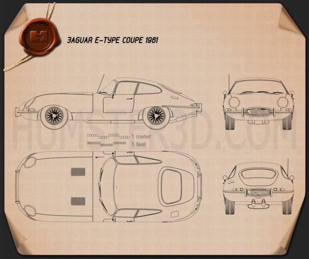 Jaguar E-type coupe 1961 Blueprint
