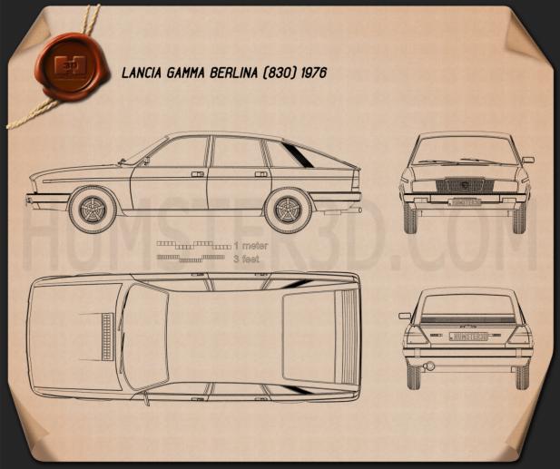 Lancia Gamma Berlina 1976 Disegno Tecnico