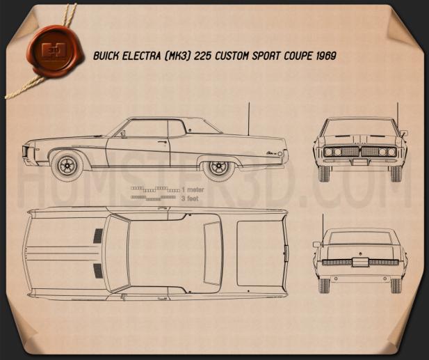 Buick Electra 225 Custom Sport Coupe 1969 Disegno Tecnico