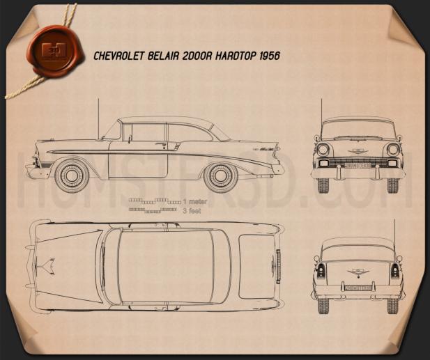 Chevrolet BelAir 2 porte Hard-top 1956 Disegno Tecnico