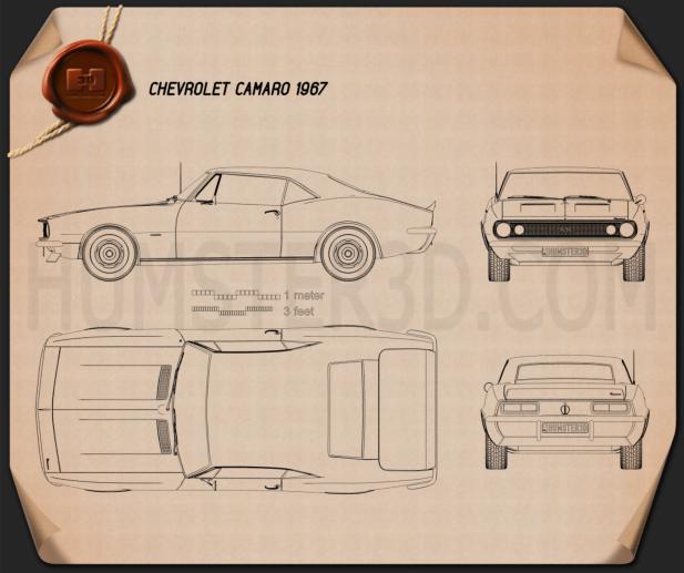 Chevrolet Camaro SS 1967 Disegno Tecnico