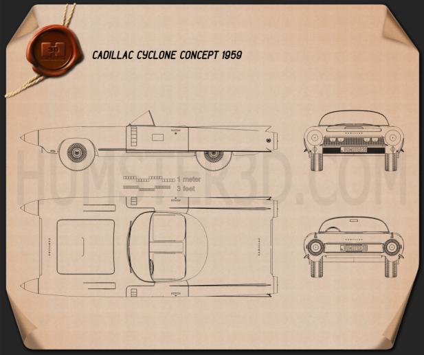 Cadillac Cyclone 컨셉트 카 1959 테크니컬 드로잉