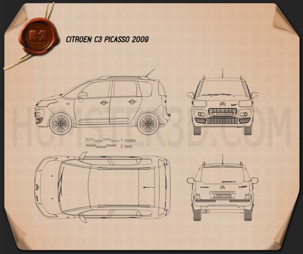 Citroen C3 Picasso 2009 테크니컬 드로잉