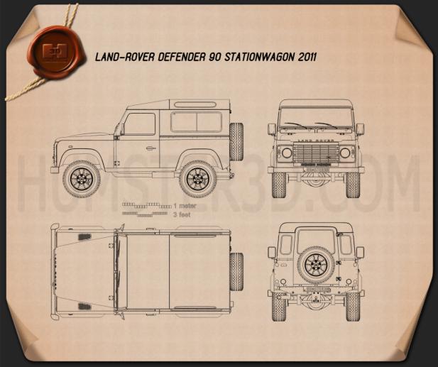 Land Rover Defender 90 旅行車 2011 蓝图