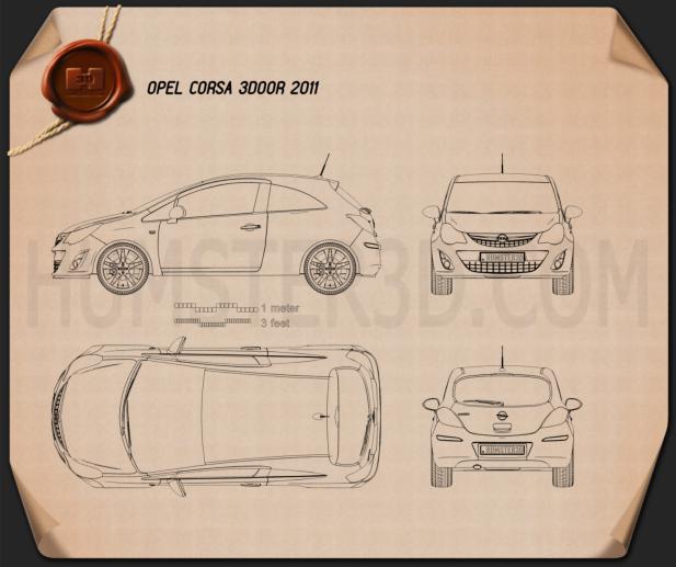 Opel Corsa 3도어 2011 테크니컬 드로잉