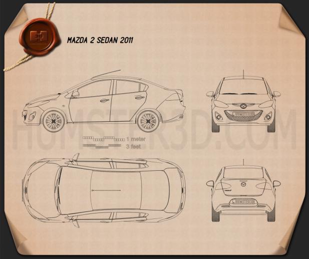 Mazda 2 세단 2011 테크니컬 드로잉