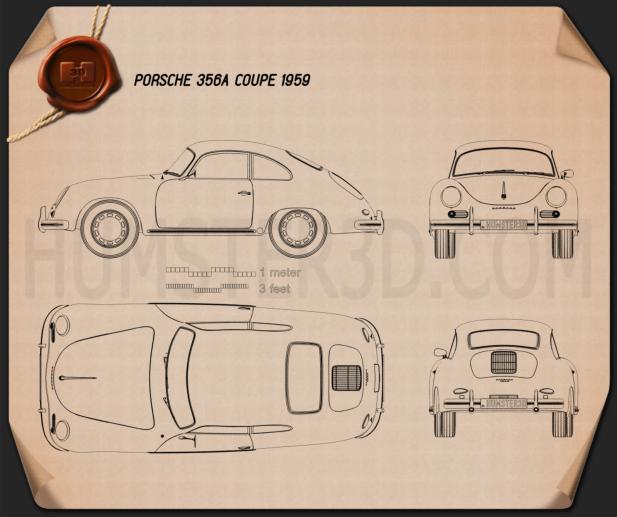 Porsche 356A coupé 1959 Disegno Tecnico