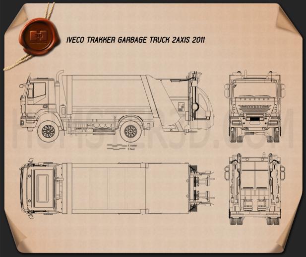 Iveco Trakker Garbage Truck 2012 Blueprint