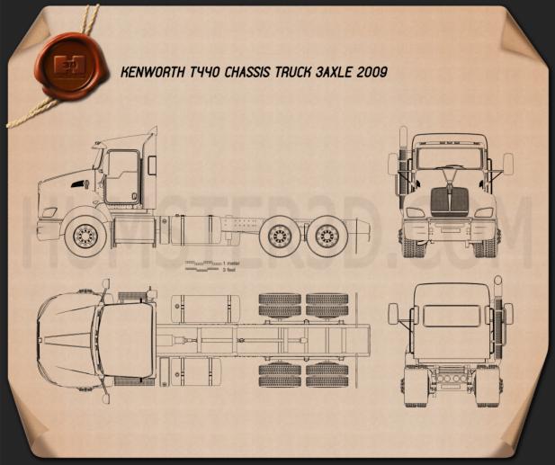 Kenworth T440 底盘驾驶室卡车 3轴 2009 蓝图