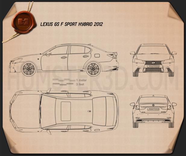 Lexus GS F Sport 하이브리드 (L10) 2012 테크니컬 드로잉