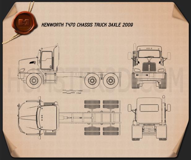 Kenworth T470 底盘驾驶室卡车 3轴 2009 蓝图