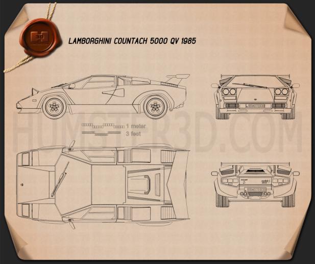 Lamborghini Countach 5000 QV 1985 Disegno Tecnico