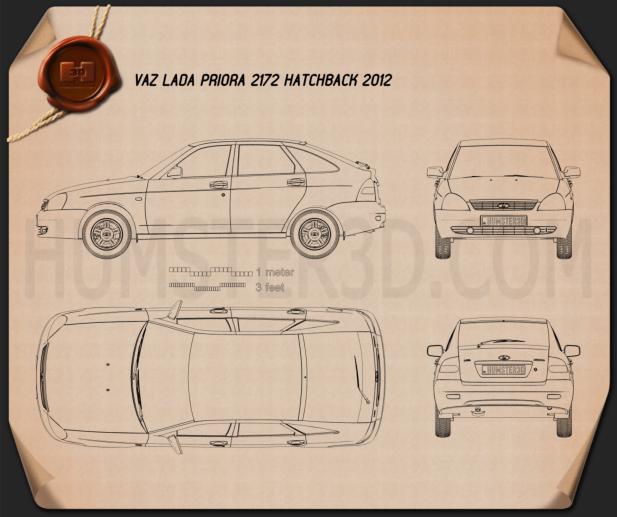 Lada Priora 2172 hatchback 2012 Disegno Tecnico