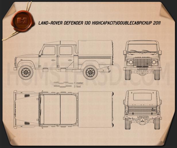 Land Rover Defender 130 High Capacity Doppelkabine PickUp Blaupause