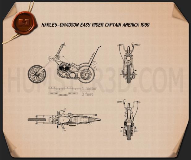 Harley-Davidson Easy Rider Captain America 1969 Disegno Tecnico