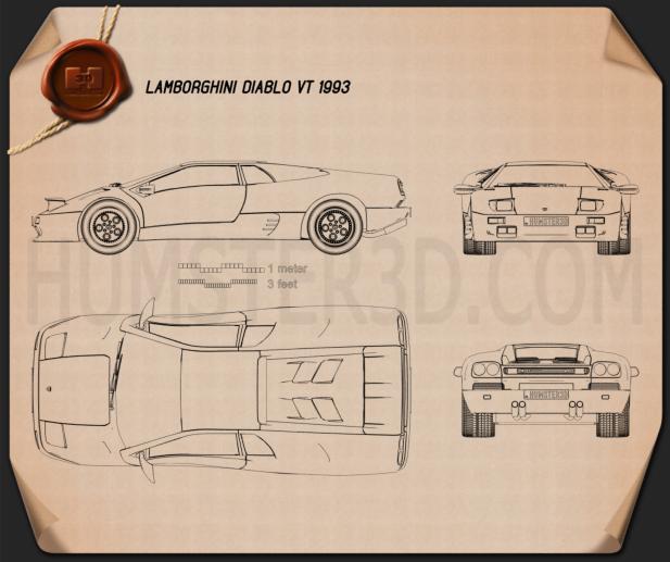 Lamborghini Diablo VT 1993 Disegno Tecnico