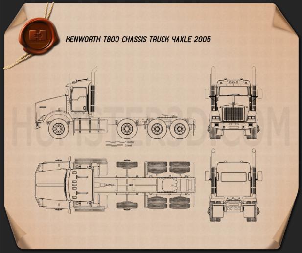 Kenworth T800 底盘驾驶室卡车 4轴 2005 蓝图