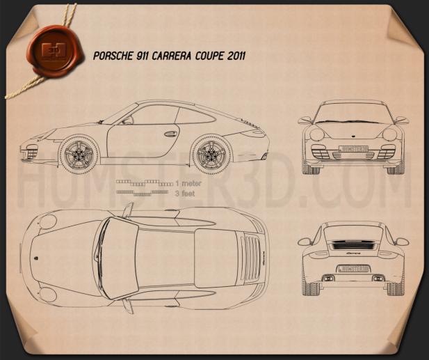 Porsche 911 Carrera Coupe 2011 테크니컬 드로잉