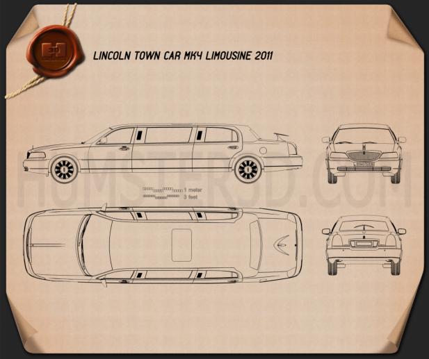 Lincoln Town Car Limousine 2011 Disegno Tecnico