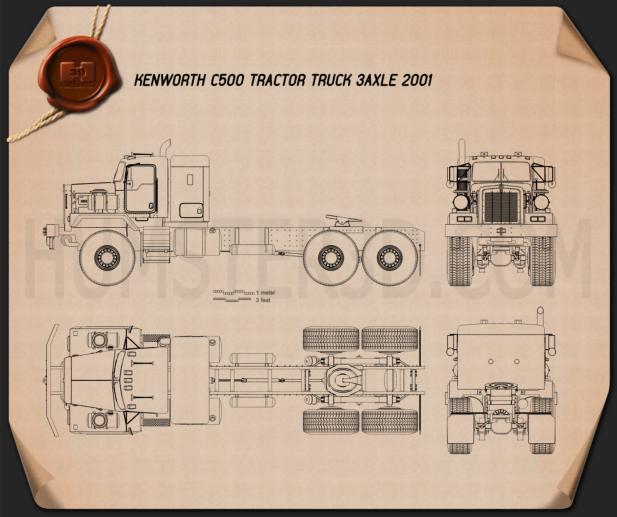 Kenworth C500 트랙터 트럭 2001 테크니컬 드로잉