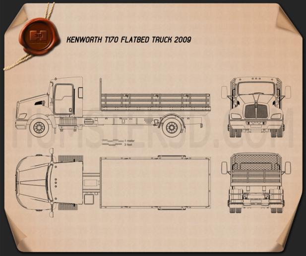 Kenworth T170 플랫 베드 트럭 2009 테크니컬 드로잉