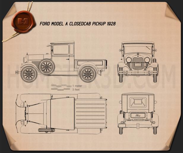 Ford Model A Pickup Closed Cab 1928 Blueprint