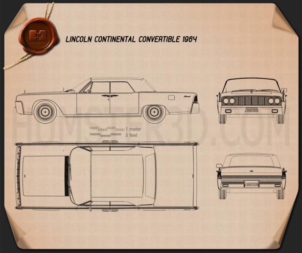 Lincoln Continental Convertibile 1964 Disegno Tecnico