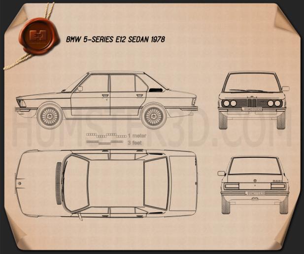 BMW 5 Series sedan (E12) 1978 Blueprint - Hum3D