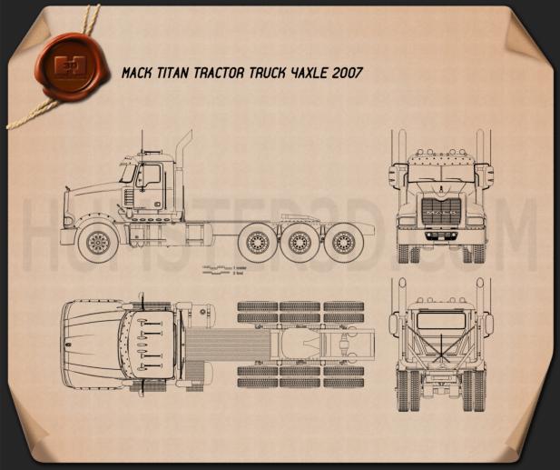 Mack Titan Sattelzugmaschine 4axle 2007 Blaupause