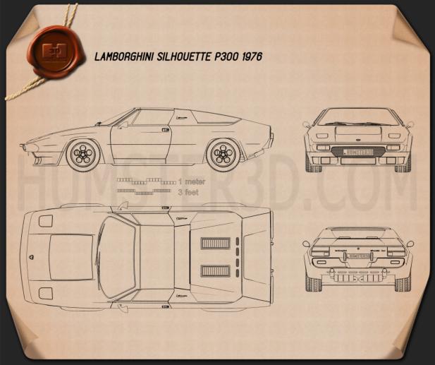 Lamborghini Silhouette P300 1976 Blueprint - Hum3D