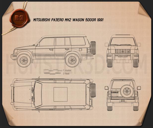 Mitsubishi Pajero (Montero) Wagon 1991 Disegno Tecnico