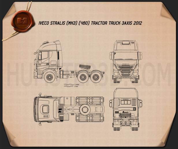 Iveco Stralis 트랙터 트럭 2012 테크니컬 드로잉