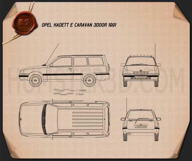 Opel Kadett E Caravan 3도어 1984 테크니컬 드로잉