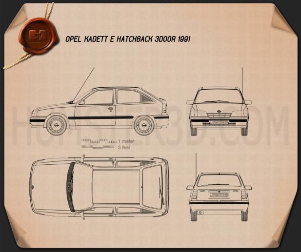 Opel Kadett E hatchback 3 porte 1991 Disegno Tecnico