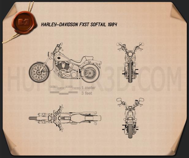 Harley-Davidson FXST Softail 1984 Blaupause