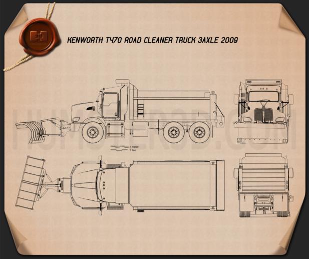 Kenworth T470 Camion di pulizia della strada Truck 3 assi 2009 Disegno Tecnico
