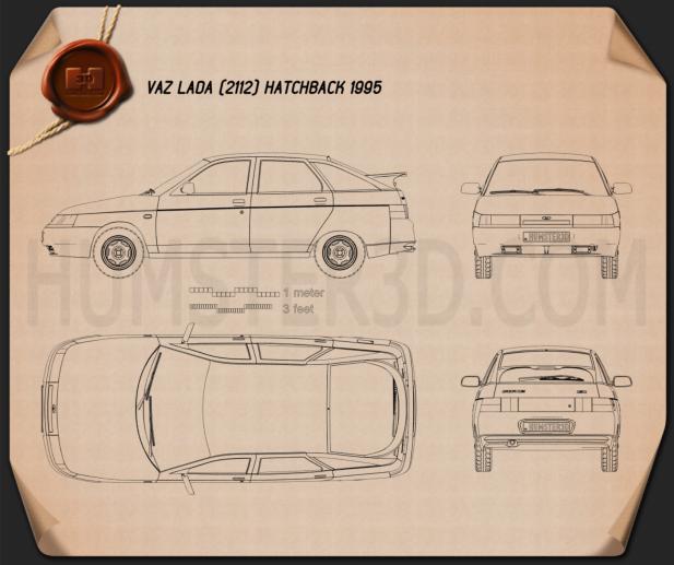 VAZ Lada 2112 해치백 1995 테크니컬 드로잉