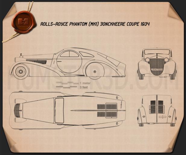 Rolls-Royce Phantom Jonckheere Coupe 1934 Blueprint