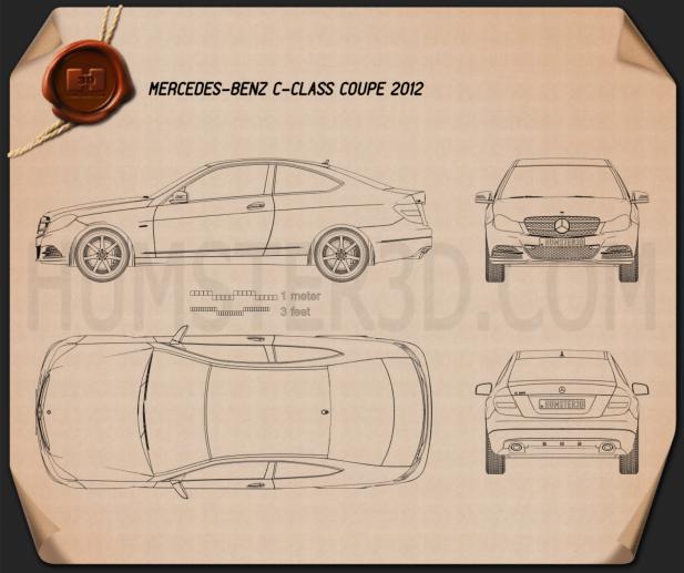 Mercedes-Benz C 클래스 쿠페 2012 테크니컬 드로잉