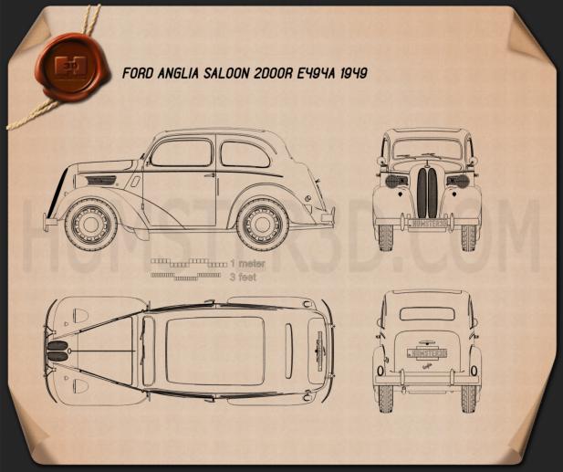 Ford Anglia E494A 2-door Saloon 1949 Blueprint